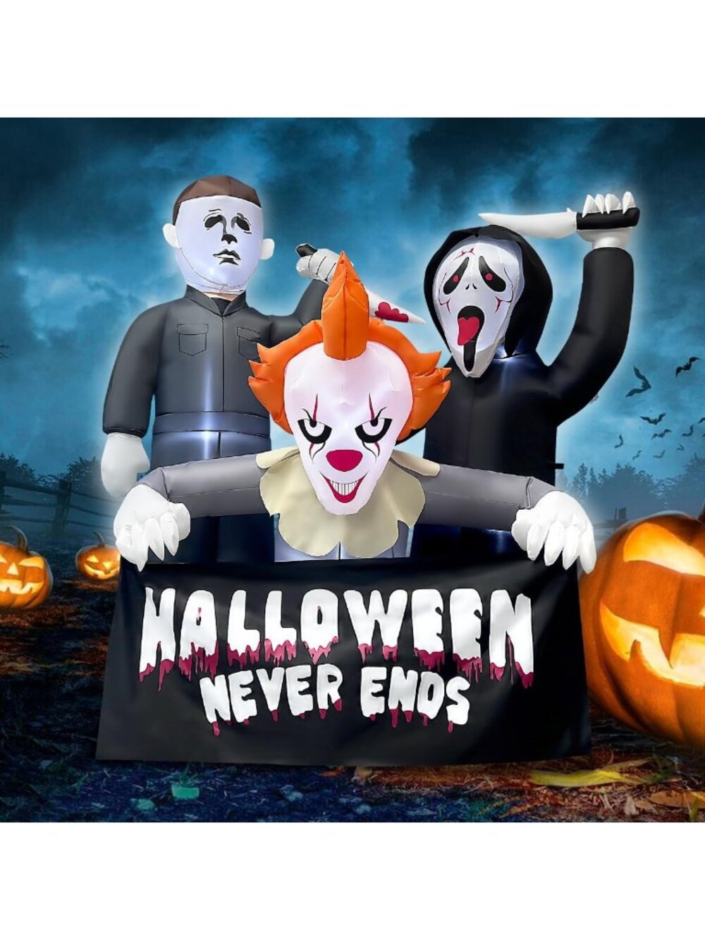 🎃6FT Halloween Inflatable Killer Trio LED Blow Up Outdoor Yard Decorations